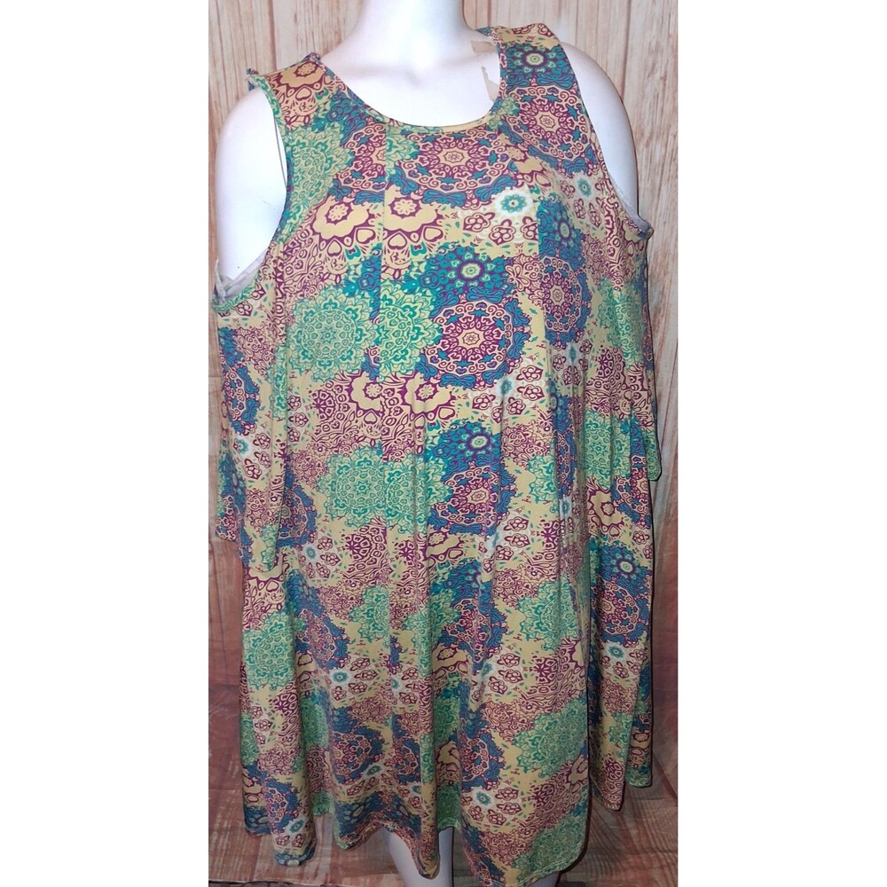 Masseys Multicolor Geometric Short Cold Shoulder Sleeve Dress Sz 1X